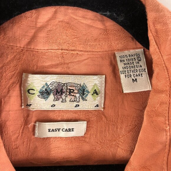 Campia Moda Mens Button-Down Short Sleeve Hawaiian Shirt Orange Size M - Picture 3 of 3